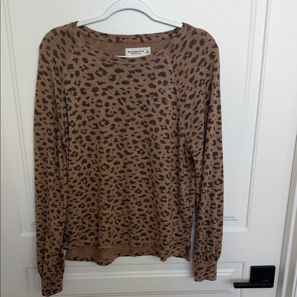Abercrombie & Fitch Tan and Brown Leopard Print Long Sleeve Top